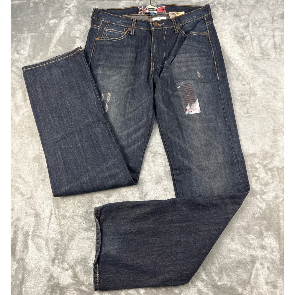 Monarchy Collection Mens Union Jack Embroidered Straight Leg Jeans 34x34 NEW